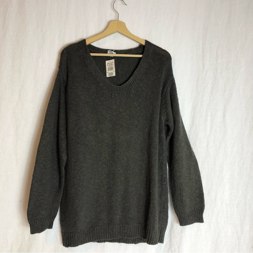 CP Shades Cotton Sweater V neck Relaxed Fit Pullover Knit Size Medium Grey